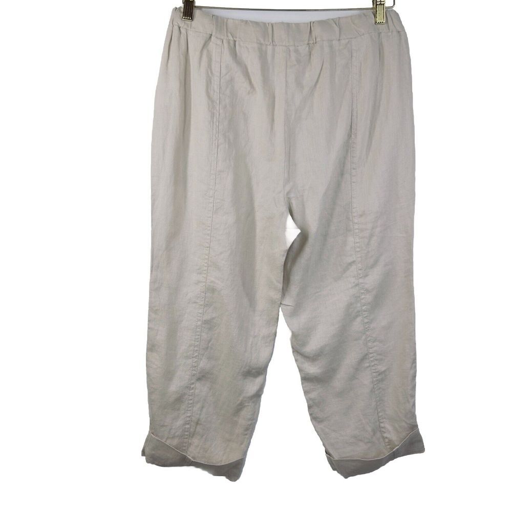 Ellen Tracy 100% Linen Gray Pull On Wide Leg Cropped Capri Pants M NWT - Picture 2 of 8